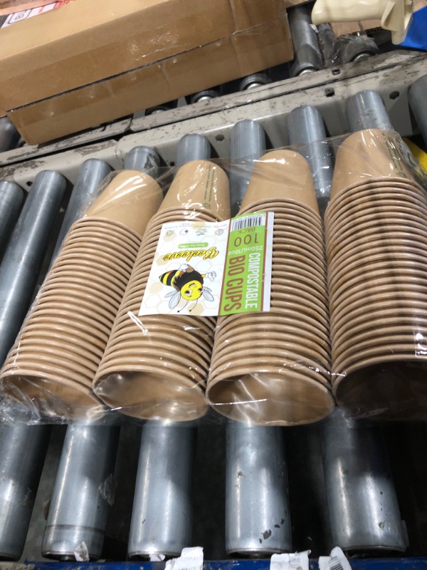 Photo 2 of Beeleeve [100-Pack Super Strong 100% Compostable Coffee and Tea Cups - Eco - Biodegradable - Disposable Rigid Containers for Office, Party & Wedding - Brown Kraft Paper, PLA Coating (250ml / 10oz)