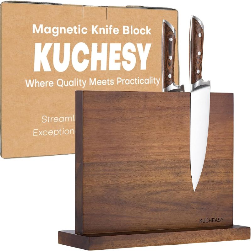 Photo 1 of Magnetic Knife Holder - KUCHEASY Double Sided Magnetic Knife Block Without Knives - Wooden Universal Knife Stand Strong Enhanced Magnets -Knife Display Rack for Kitchen Counter Multifunctional Storage