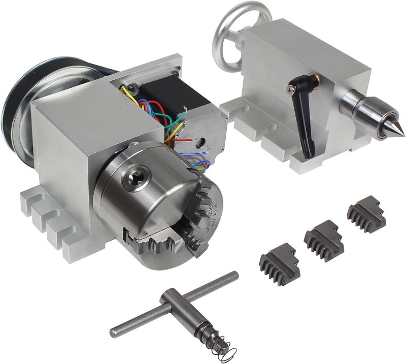 Photo 1 of CNC Rotary Axis 4th Axis with 3 Jaw Chuck,CNCTOPBAOS K11-80mm Hollow Shaft Dividing Head Rotational A Axis w/ 65mm Tailstock Reducing Ratio:6:1 for CNC Router Engraving Lathe Milling Machine