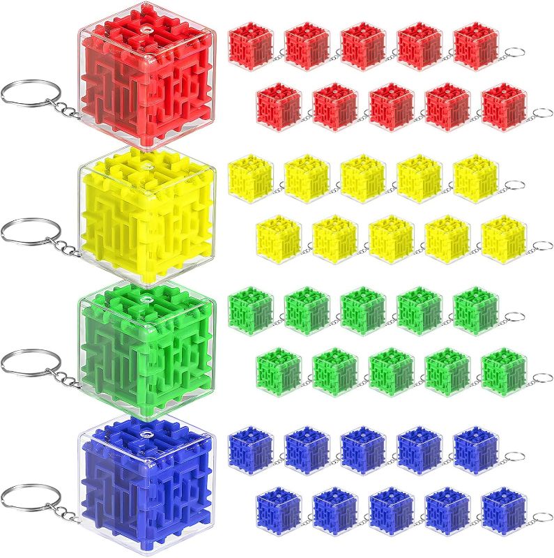 Photo 1 of 50 Pcs Maze Puzzle Toy Gift 3D Cube Box Mini Maze Christmas Mind Puzzles Game for Adults Birthday Party Favors Stocking Stuffers for Kids (Red, Blue, Yellow and Green,1.2'')