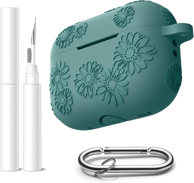 Photo 1 of Adorve for AirPods Pro 2nd Generation Case, for AirPods Pro Case Cover with Cleaner Kit, Soft Silicone Protective Case for Apple AirPods Pro 2nd/1st Generation Accessories with Keychain, Pine Green