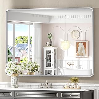 Photo 1 of 36"x48" Bathroom Wall Mirror with Matte Black Metal Frame & HD Glass, Copper-Free Mirrors Modern Rectangle Round Corner Framed Vanity Mirror - Horizontal or Vertical Installation