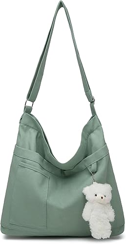 Photo 1 of ** DIFFERENT COLOR**
Covelin Womens Canvas Bag with Bear Pendant Crossbody Purse Top Zip Shoulder Handbag Army Green