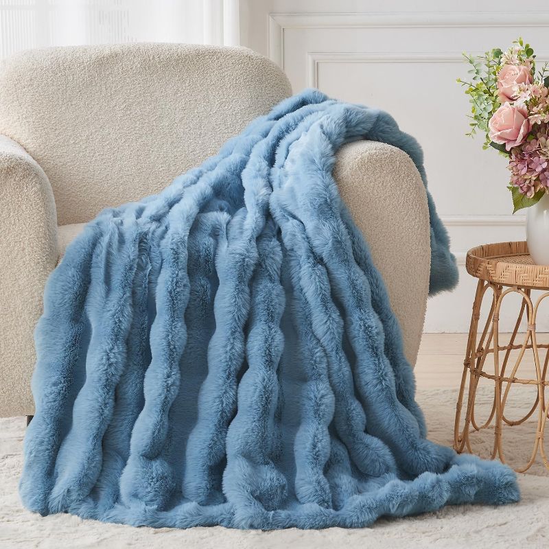 Photo 1 of 
Lotus Karen Fuzzy Throw Blanket Blue - Big Bubble Faux Rabbit Fur Blanket for Couch,Softest Cozy Fluffy Blanket,Thick Furry Plush Shaggy Warm Blankets for...