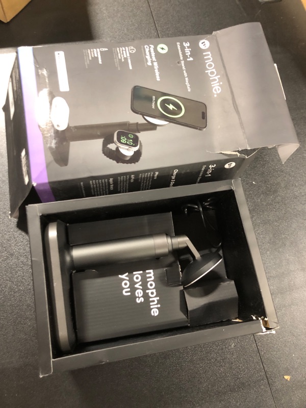 Photo 1 of mophie MagSafe 3-in-1 Wireless Charging Stand - Extendable & Fast Charging for iPhone 16/15/14/13/12, Apple Watch, AirPods | Sleek Design, Qi & MFi Certified