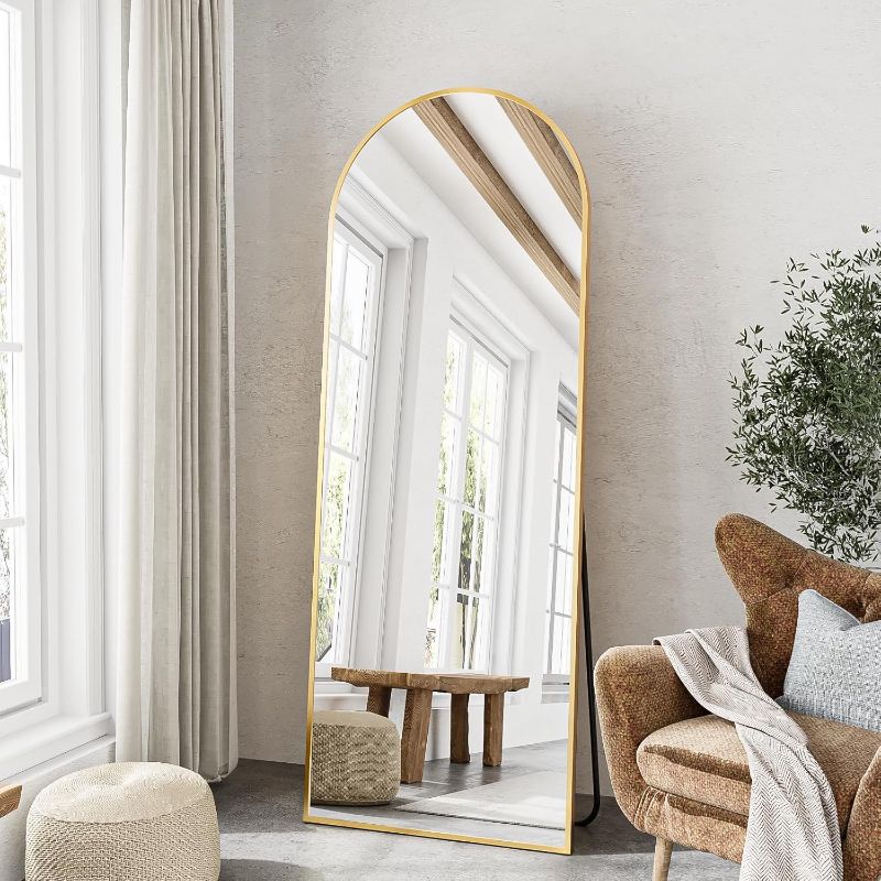 Photo 1 of  Full Length Mirror Floor Mirror Full Length with Stand, Full Body Mirror, Arch Wall Mirror, Full Size Mirror for Bedroom Living Room, Entryway, Aluminum Frame, Gold