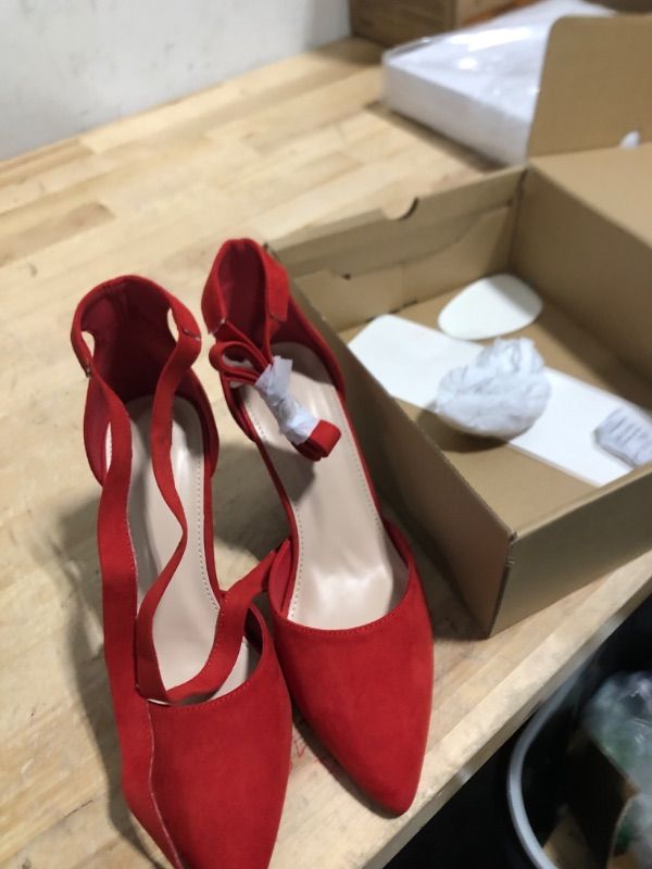 Photo 3 of (***USED***) Womens High Heel Pointed Toe Pumps Ankle Tie Classic Office Special Dress Party Shoes Red Size 7