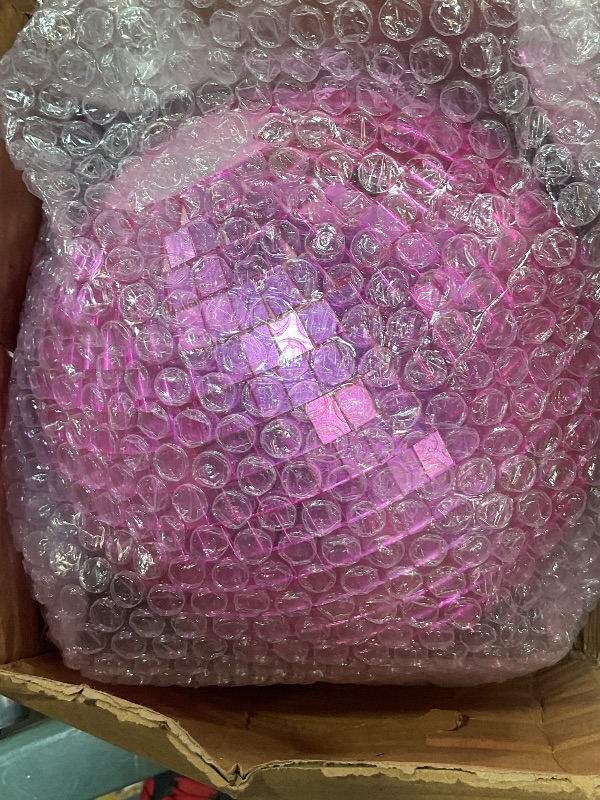 Photo 1 of Retisee 8'' Pink Disco Ball Christmas Tree Topper Disco Mirror Ball Xmas Tree Topper 3D Hollow Pink Disco Ball Decor Disco Ball Ornament for 70s Disco Holiday Wedding Birthday Party Decorations