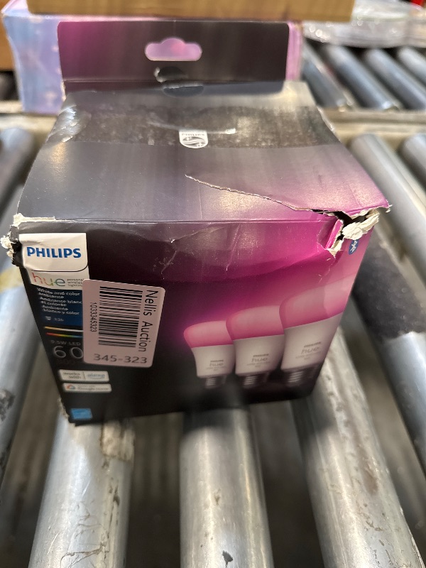 Photo 1 of Philips Hue A19 LED Smart Light Bulb - White and Color Ambiance - 60W Indoor Light Bulb - Control with Hue App - Works with Alexa, Google Assistant and Apple Homekit - 3 Pack
