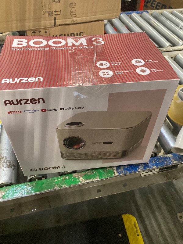 Photo 1 of 3-in-1 Outdoor Projector 4K Supported, AURZEN BOOM 3 Smart Projector with WiFi and Bluetooth, 3D DoIby Audio & 36W Speakers, Auto Focus & Keystone, Netflix Official 500 ANSI Home proyector, Gold