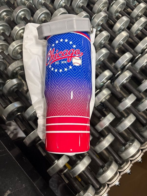 Photo 1 of 30oz Tumbler with Handle and Straw, Insulated Tumbler with Flip Straw, Reusable Baseball Tumbler, Travel Coffee Mug **CHIGAGO BASEBALL**