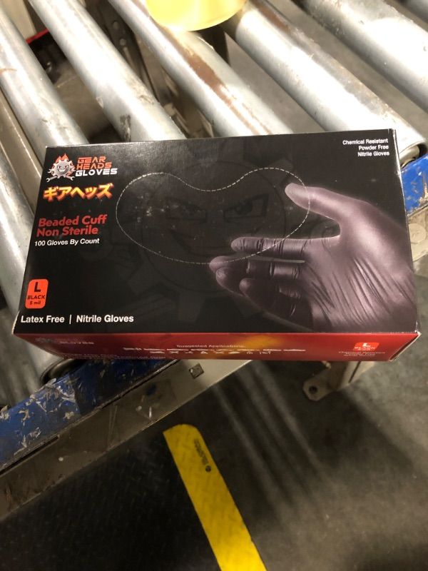 Photo 1 of 
GEARHEADS - Guantes desechables de nitrilo negro, 5 mil de grosor, seguros para productos químicos y alimentos, sin látex, sin polvo, texturizados.  SIZE L
