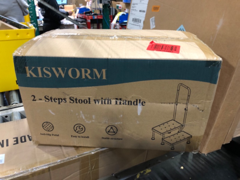 Photo 1 of 2 Step Stool with Handle for Seniors - Adjustable Handrail &Non-Skid Platform, Heavy Duty 2 Step Stool for Adults, Elderly, Foot Stool for Bedside, Kitchen, Car, Bathtub,Holds up to 440lbs