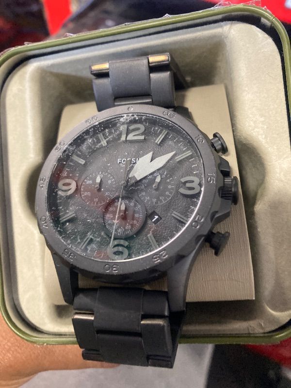 Photo 1 of **USED***Fossil Men's Nate Quartz Stainless Steel Chronograph Watch, Color: Black (Model: JR1401)