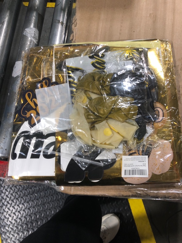 Photo 1 of Happy New Year Party Decoration 2025 - Black and Gold Party Balloon Boxes Supplies - Includes Balloon Boxes, Balloon, Light Strings, Banner, Foil Balloon, New Years Eve Decor Kit