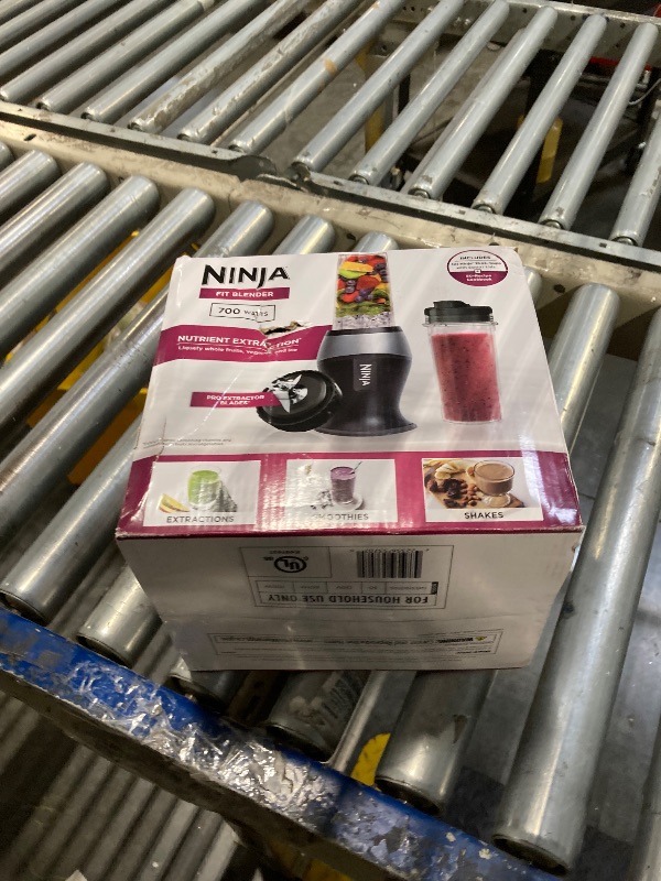 Photo 1 of Ninja Fit Compact Personal Blender, Portable Blender for-Smoothies, Shakes, Food Prep, and Frozen Blending, 700-Watt Base, (2) 16-oz. Cups and Spout Lids, Black QB3001SS