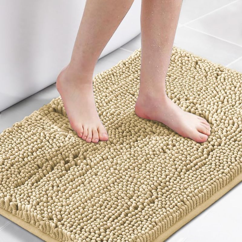 Photo 1 of ***product similar to the original photo***H.VERSAILTEX Ultra Soft Texture Chenille Plush Bath Rugs Floor Mats, Hand Tufted Bath Rug Non Slip Microfiber Door Mat for Kitchen/Entryway/Living Room, 32 by 20 inches, Beige