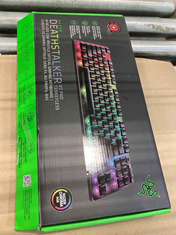 Photo 5 of ***keyboard dirty, need clean, function tested, USB dongle at back of the keyboard compartment***Razer DeathStalker V2 Pro TKL Wireless Gaming Keyboard: Low Profile Optical Switches Linear Red - HyperSpeed Wireless & Bluetooth - Chroma RGB - Up to 200 Hr 