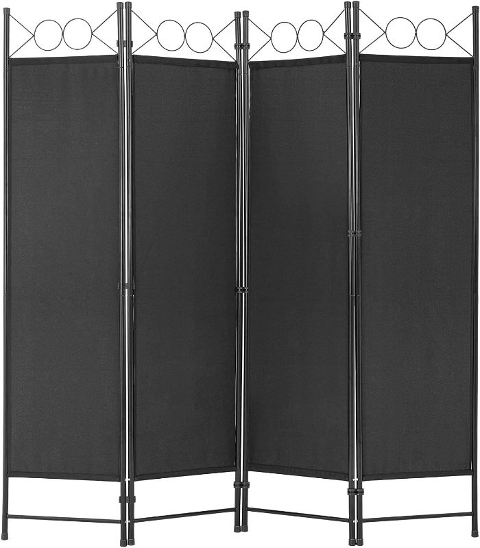 Photo 1 of 4 Panel Room Divider 6FT Steel Frame Screen Folding Privacy Divider Freestanding Partition for Home Office Bedroom (Black)