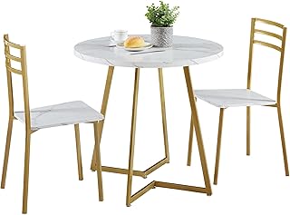 Photo 1 of  Small Round Dining Table Set for 2, Wood Tabletop with Strong Metal Frame,