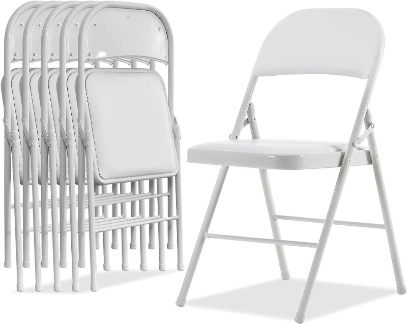 Photo 1 of  Folding Chairs with Padded Cushion and Back, Padded Folding Chairs (5 Pack) for Home and Office, Indoor and Outdoor Events, White