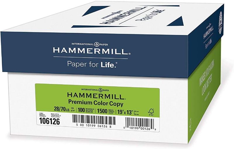 Photo 1 of ***19" X 13" SIZE PAPER*** Hammermill Printer Paper, Premium Color 28 lb Copy Paper, 19 x 13 - 3 Ream (1,500 Sheets) - 100 Bright, Made in the USA, 106126C
