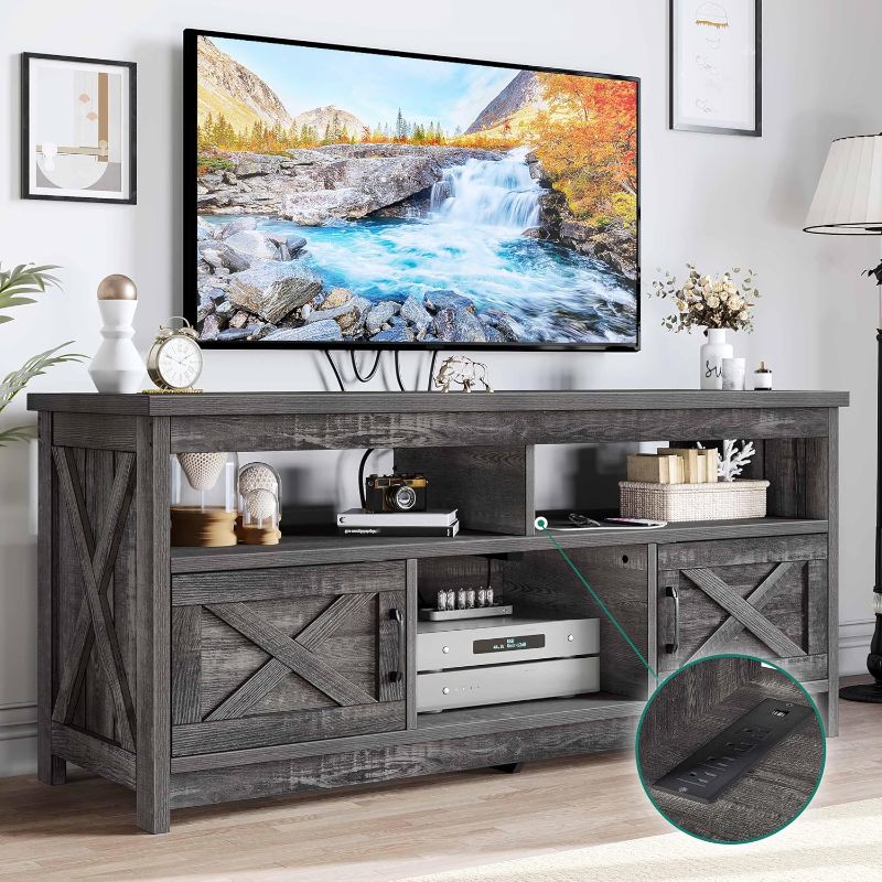 Photo 1 of  TV Stand for 65 Inch Television Stand, Farmhouse Entertainment Center with Power Outlets and Open Shelf, Rustic Media Console TV Cabinet for Living Room,