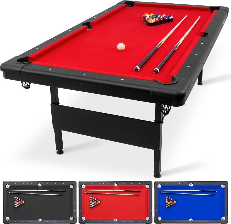 Photo 1 of ***NO POOL STICKS INCLUDED-MISSING BALLS-TORN SURFACE***
GoSports 7ft Billiards Table - Portable Pool Table - Includes Full Set of Balls, 2 Cue Sticks, Chalk and Felt Brush; Choose Size and Color 