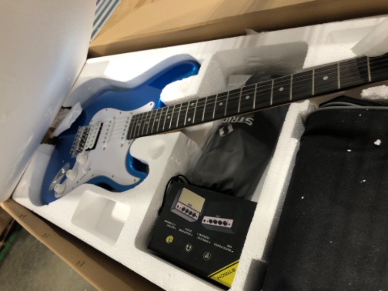 Photo 1 of  Electric Guitar Beginner Kit, Solid Body 39" Full Size Electric Guitar SSS Pick Up for Starter, with 10W Amp, Bag, Digital Tuner, Capo, Strap, String,Cable, Picks, SST-S10 Sapphire Blue
