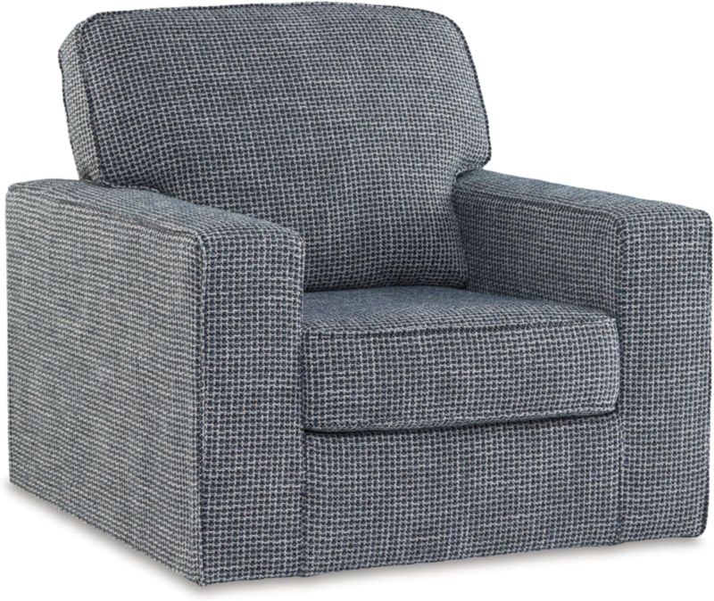 Photo 1 of 
Signature Design by Ashley Olwenburg Casual Swivel Geometric Accent Chair with Track Arms and Removable Cushions, Blue