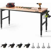 Photo 1 of  Workbench for Garage 72" Adjustable Workbench, Heavy-Duty Hardwood Worktable with Universal Wheels, 3000 LBS Load Capacity, with Power Outlets, for Workshop, Garage, Office and Home