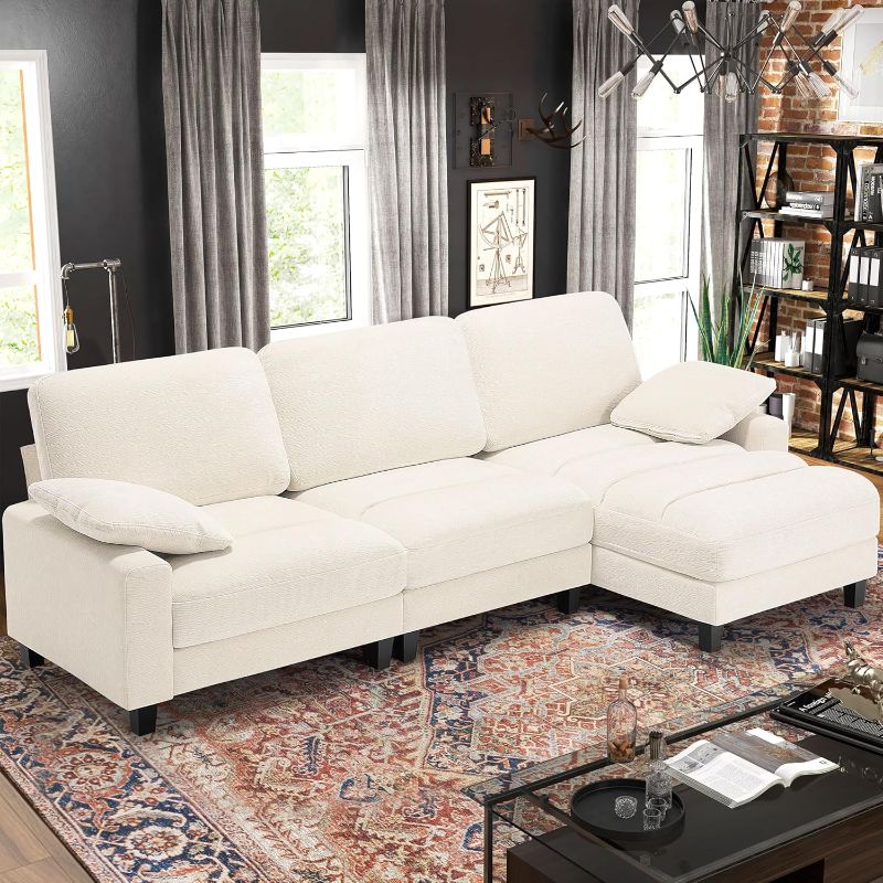 Photo 1 of  L Shaped Sofa,Sectional Couches for Living Room,Modular 4 Seat Oversized Comfy Chenille Fabric Sofas with Reversible Chaise,Armrest Pillow...