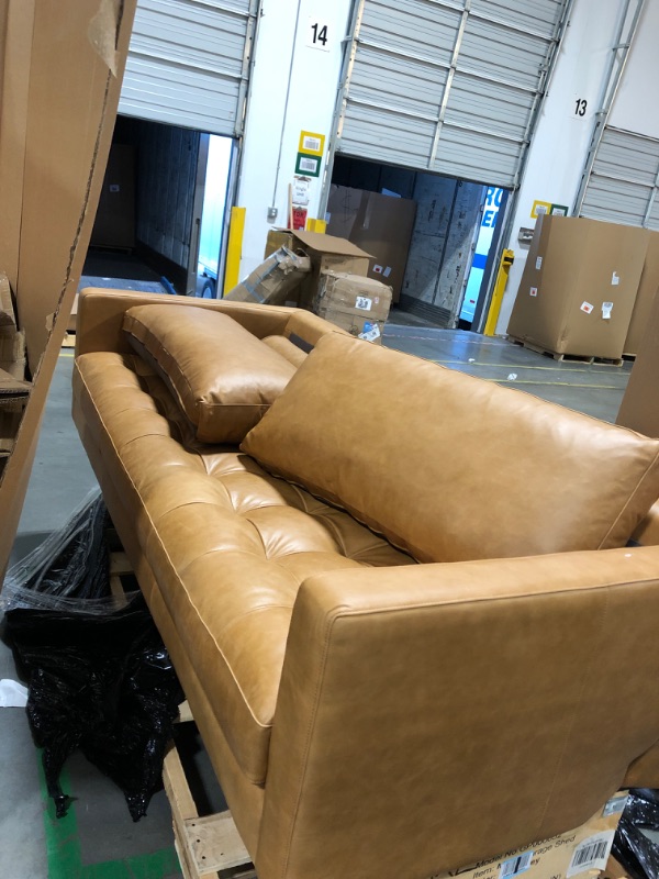 Photo 2 of *****SIMILAR**** Poly & Bark Essex Leather Couch – 89-Inch Sofa with Tufted Back - Full Grain Leather Couch with Feather-Down Topper On Seating Surfaces – Vintage Pure-Aniline Italian Leather – Cognac Tan