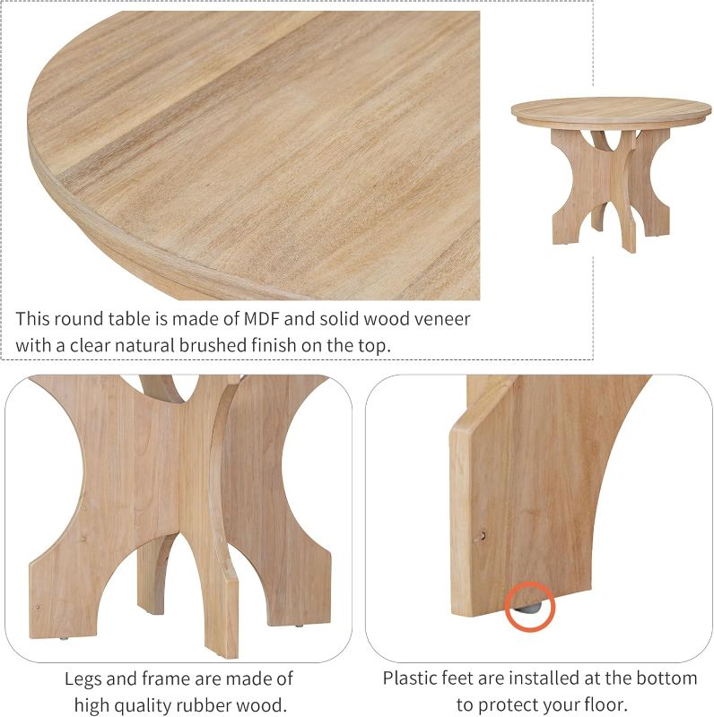 Photo 1 of Round Table with Special-Shaped Legs,for Dining Room Kitchen,Natural Wood Wash
