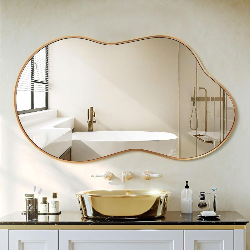 Photo 1 of ***similar product*** Irregular Wall Mirror - Wall Mirrors Decorative 20"x36" Gold Asymmetrical Mirror Aviation Aluminum Alloy Frame for Bathroom, Bedroom, Living Room, Cloakroom, Entryway