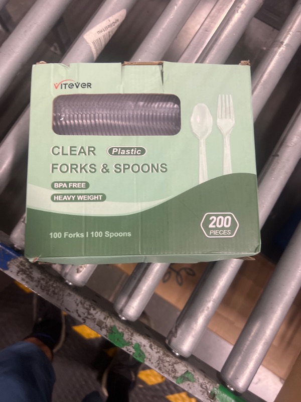 Photo 2 of [200 Count] Disposable Plastic Silverware, Heavy Duty Plastic Forks and Spoons Set, Includes 100 Plastic Forks and 100 Plastic Spoons for Party - Clear