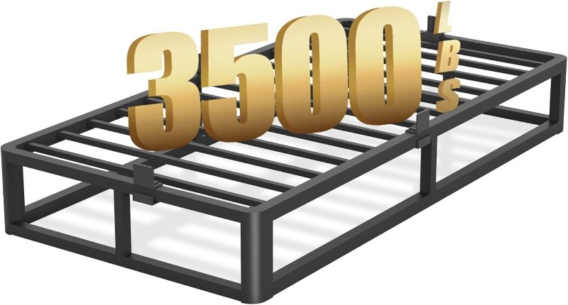 Photo 1 of 10 Inch Twin Size Bed Frames with Round Corner Edge? Low Profile Iron Twin Metal Platform Bed Frames with Steel Slats 3500 LBS Heavy Duty Support?Black Twin Bedframe?No Box Spring Needed