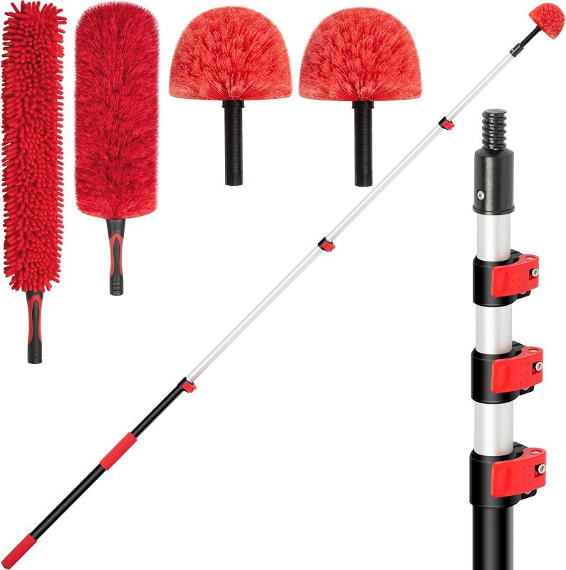 Photo 1 of ***missing one brush attachment*** 5-12 FT Extension Pole with 2 Outdoor Cobweb Brushes, 20 FT High Reach Ceiling Fan Cleaner Duster for Home, 12 FT Extendable Pole with 4 Pcs Dusting Tools, Cubweb Duster, Feather Dusters, Fan Duster