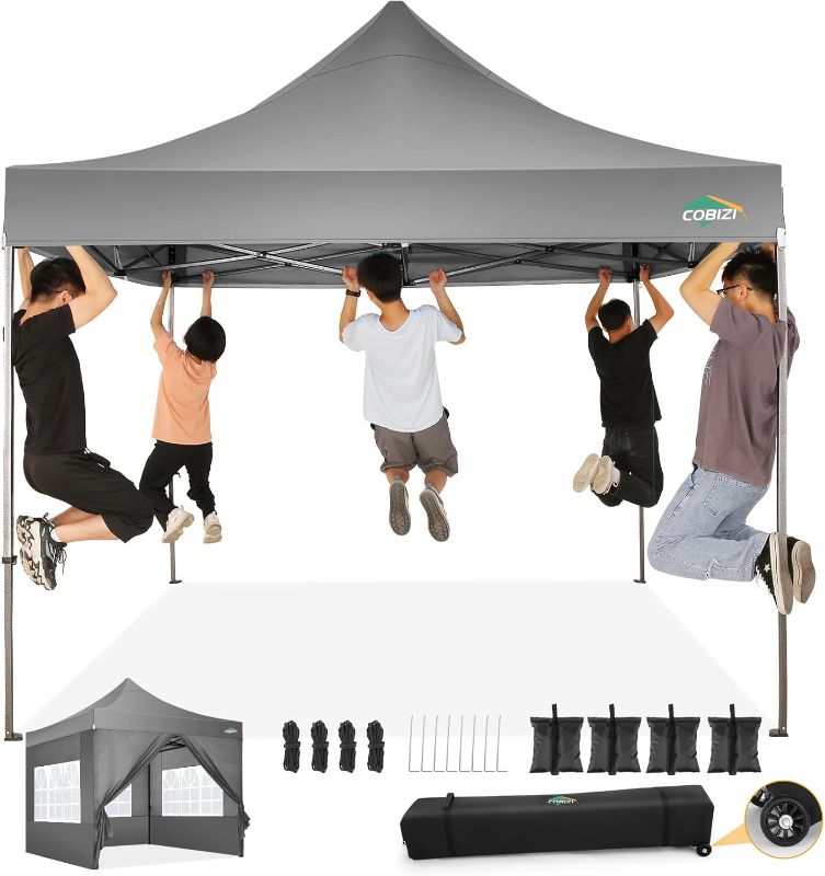 Photo 1 of ***Stock photo is a similar item*** COBIZI 10x10 Pop Up Canopy Tent with 4 sidewalls Commercial Heavy Duty Canopy UPF 50+ All Weather Waterproof Outdoor Canopy Wedding Tents for Parties Gazebo with Roller Bag, Grey 