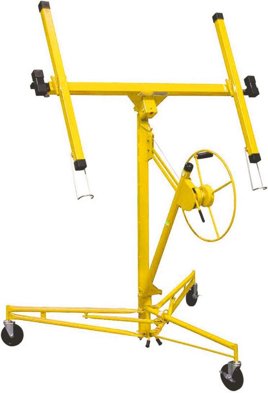 Photo 1 of ***Stock photo is a similar item*** Drywall Lift  Construction Rolling Caster Wheel Lockable Tool Drywall Panel Hoist Jack Lifter Jack Drywall Lift, Yellow
