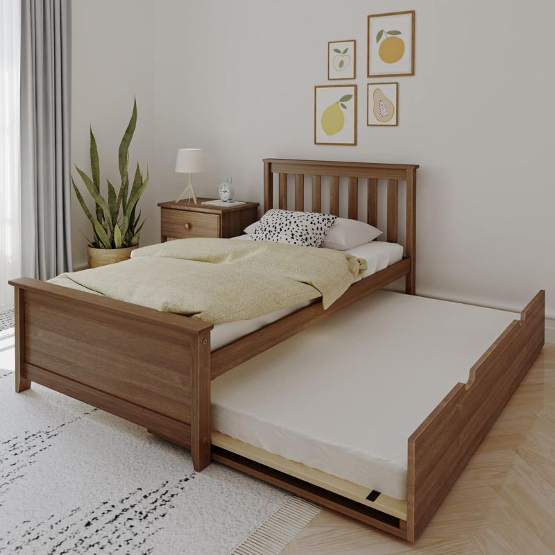 Photo 1 of ***Stock photo is a similar item, not exact*** *** Size unknown, estimated queen size*** Wood Bed Frame with Headboard with Trundle, Slatted, Walnut