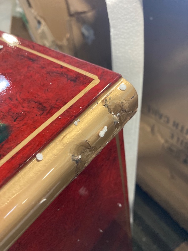 Photo 3 of ***Small dents on the cabinet top (shown in last photo) and chipping on the legs***Red Lantern Artisan Crafted Lacquer Storage Cabinet - Red with Hand-Painted Chinese Landscape