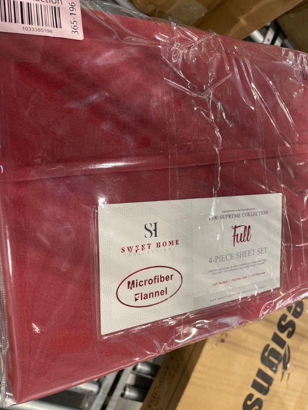 Photo 1 of ***4 UNITS**** Flannel Sheets Warm and Cozy Deep Pocket Breathable All Season Bedding Set with Fitted, Flat and Pillowcases, Full, Burgundy Red