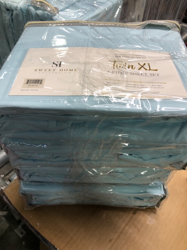 Photo 2 of      ***SET 4 ***Twin XL Sheets - Breathable Luxury Sheets with Full Elastic & Secure Corner Straps Built In - 1800 Supreme Collection Extra Soft Deep Pocket Bedding Set, Sheet Set, Twin XL, Light Blue