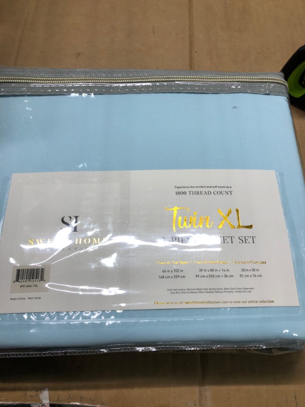 Photo 3 of      ***SET 4 ***Twin XL Sheets - Breathable Luxury Sheets with Full Elastic & Secure Corner Straps Built In - 1800 Supreme Collection Extra Soft Deep Pocket Bedding Set, Sheet Set, Twin XL, Light Blue