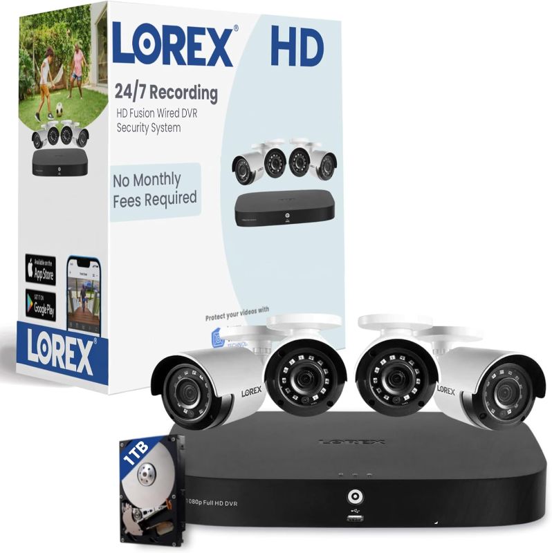 Photo 1 of ***LIKE NEW***Lorex HD Security Camera System w/ 1TB DVR – 8 Channel Home Security System w/ 4 Analog Metal Bullet Cameras – Smart Motion Detection, Long Range IR Night Vision, Weatherproof Surveillance