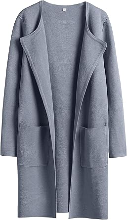 Photo 1 of ANRABESS Women's Open Front Knit Lightweight Cardigan Casual Long Coatigan Sweater Lady Jacket Coat 2024 Fall Outerwear, Gray Blue