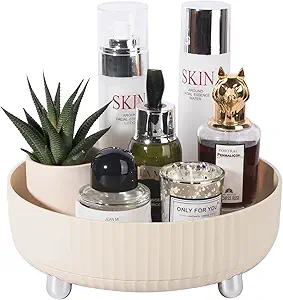 Photo 1 of Makeup Perfume Organizer Tray 360 Degree Rotating Lazy Susan Skincare Lotion Organizer Spinning Cosmetics Storage for Dresser, Vanity, Bathroom Countertop, Small Beige