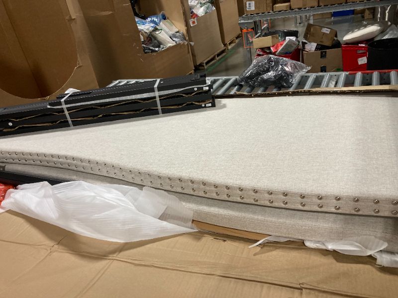 Photo 4 of ***USED*** PARTS ONLY SOLD AS IS***NO RETURNS**ALL SALES ARE FINAL*** Linuque Upholstered Full Size Daybed with Twin Size Trundle, Solid Wood Sofa Bed Frame with Button Tufted Backrest and Waved Shape Armrests with Copper Nail, Beige