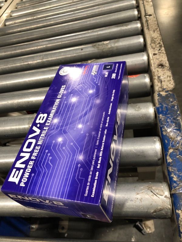 Photo 1 of Adenna GL-NCF225BFL ENOV-8 3.5 Mil Powder-Free Nitrile Exam Gloves for Sensitive Skin, Medical Grade, Blue Sunset, Large, Box of 200